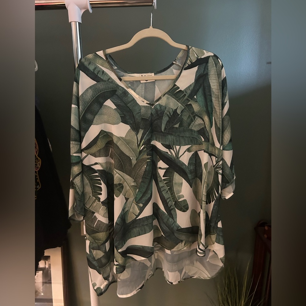 Show Me Your MuMu Green Leaf Print Blouse